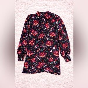 Zara Trafaluc Black Floral Long Sleeve Mini Dress Size S